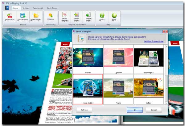 3D flipbuilder import themes in templates panel