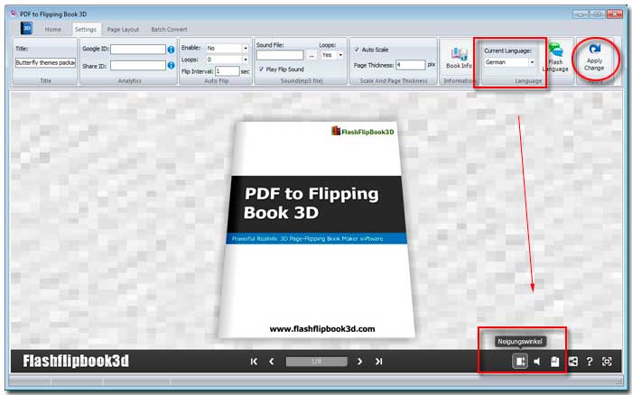 PDF to Flipping Book 3D language selections