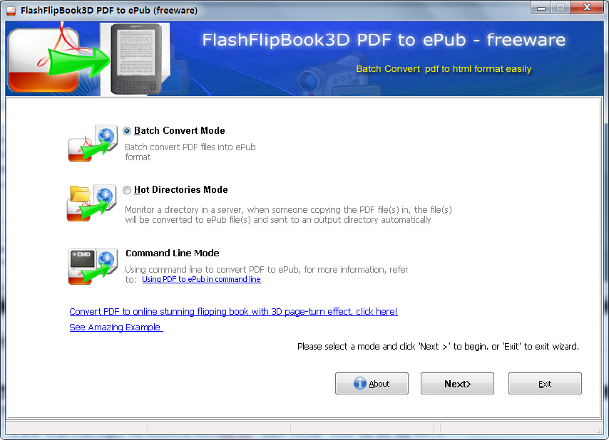 Windows 7 FlippingBook3D PDF to ePUB  Converter (Freeware) 2.6 full