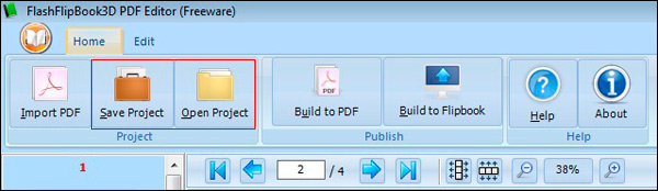 FlashFlipBook3D PDF Editor Save and Open project file improving work efficency.