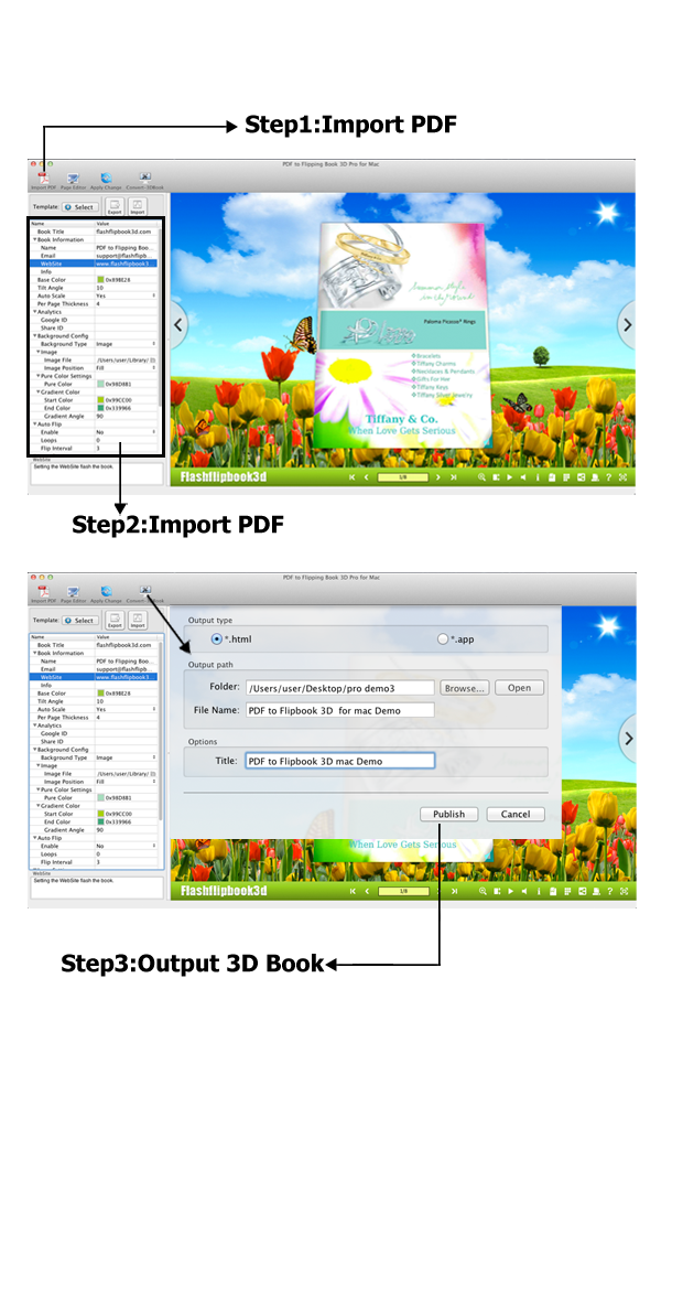 Steps of PDF to Flipping Book 3D for Mac Pro